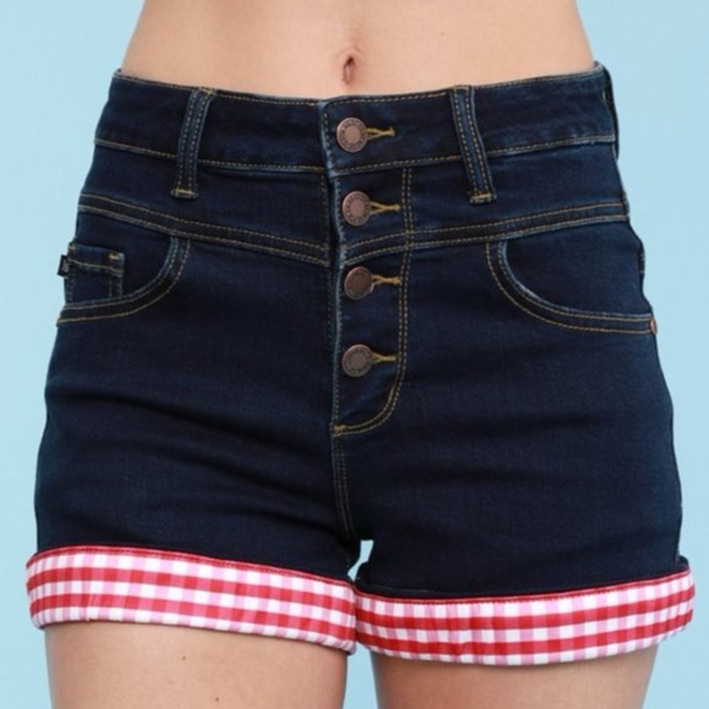 Judy Blue NWT High Waist Dark Wash Exposed Button Fly Statement Cuff Shorts- S